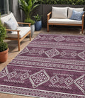 5' X 8' Eggplant And Ivory Southwestern Washable Indoor Outdoor Area Rug