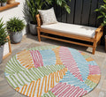 8' Blue Green And Pink Round Floral Washable Indoor Outdoor Area Rug