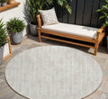 8' Beige And Ivory Round Tribal Washable Indoor Outdoor Area Rug
