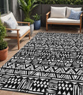 5' X 8' Black And Ivory Southwestern Washable Indoor Outdoor Area Rug