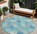 8' Teal Blue Gray And Ivory Round Polka Dot Washable Indoor Outdoor Area Rug