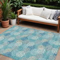 8' X 10' Teal Blue Gray And Ivory Polka Dot Washable Indoor Outdoor Area Rug