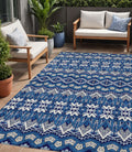 5' X 8' Navy Blue And Ivory Moroccan Washable Indoor Outdoor Area Rug