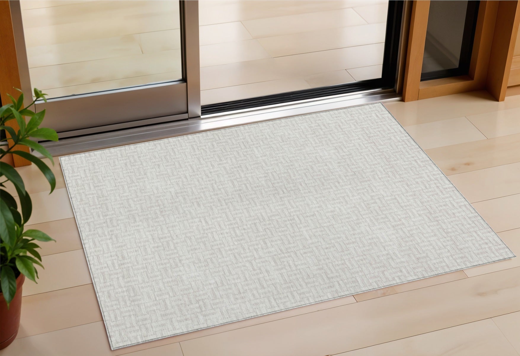 3' X 5' Ivory And Silver Geometric Washable Indoor Outdoor Area Rug