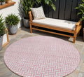 8' Pink And Silver Round Geometric Washable Indoor Outdoor Area Rug