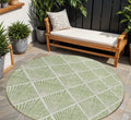 8' Green Beige And Ivory Round Geometric Washable Indoor Outdoor Area Rug