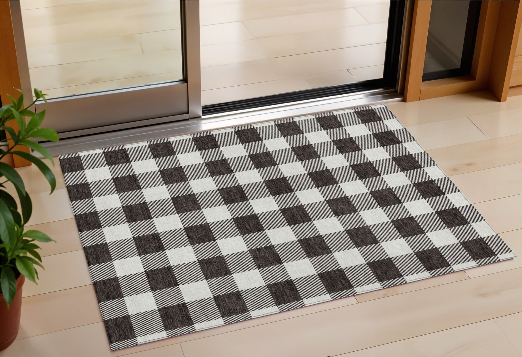 3' X 5' Black And Gray Plaid Washable Indoor Outdoor Area Rug