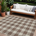 9' X 12' Brown And Beige Plaid Washable Indoor Outdoor Area Rug