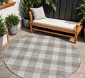 8' Taupe And Gray Round Plaid Washable Indoor Outdoor Area Rug