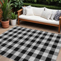 8' X 10' Black Gray And Ivory Plaid Washable Indoor Outdoor Area Rug