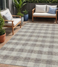 5' X 8' Taupe And Gray Plaid Washable Indoor Outdoor Area Rug