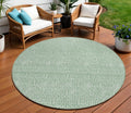 8' Sage And Gray Round Geometric Washable Indoor Outdoor Area Rug
