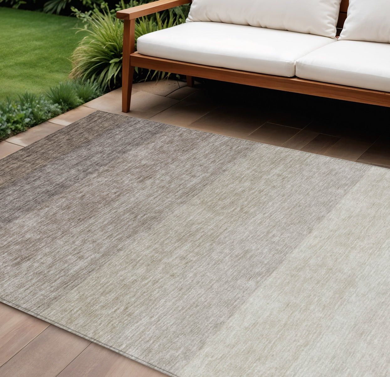 8' X 10' Brown And Ivory Ombre Washable Indoor Outdoor Area Rug