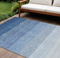 9' X 12' Blue And Gray Ombre Washable Indoor Outdoor Area Rug
