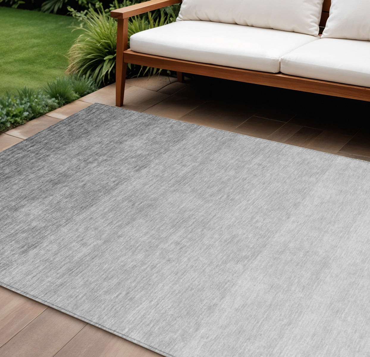10' X 14' Gray And Light Gray Ombre Washable Indoor Outdoor Area Rug