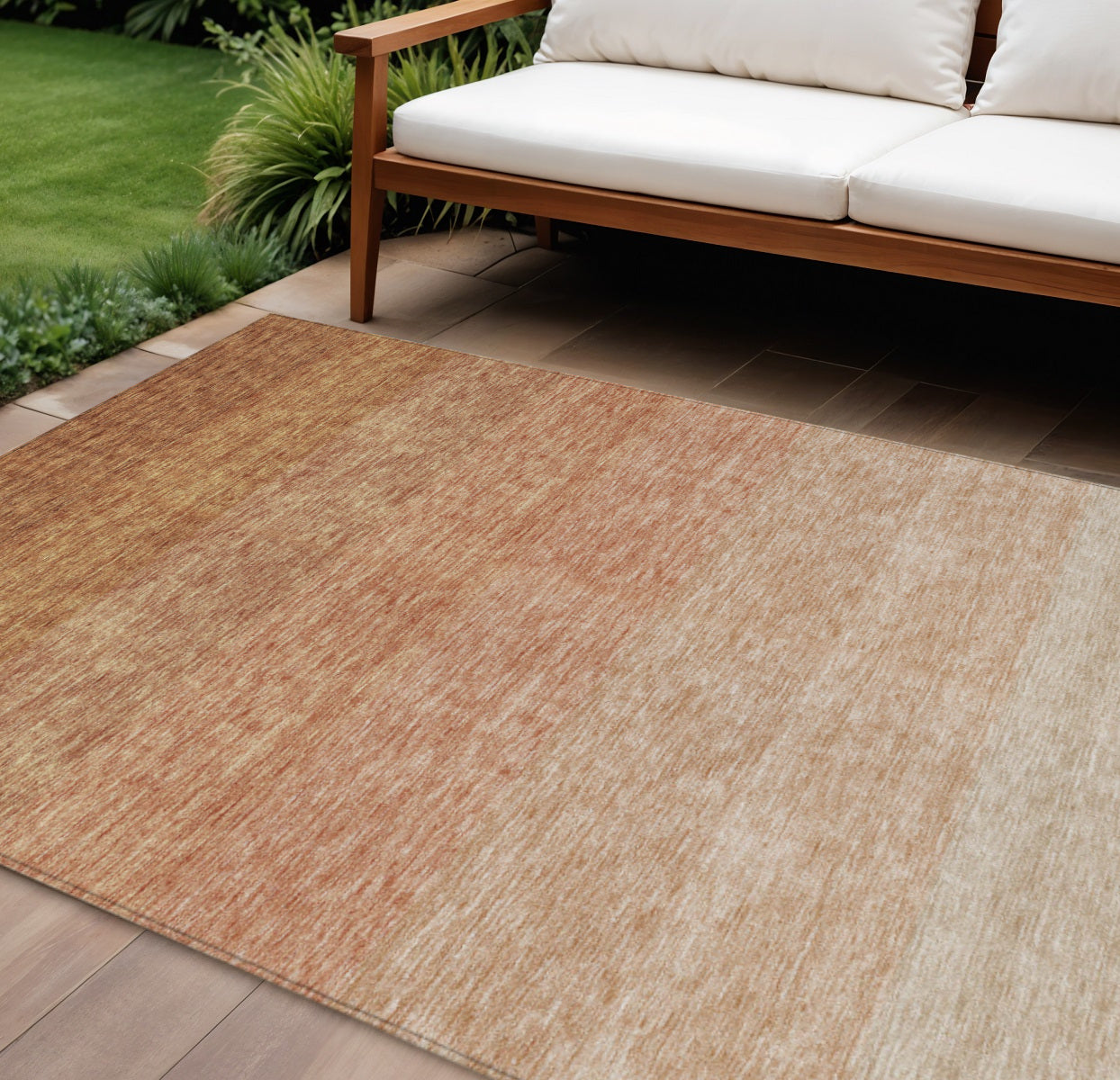 9' X 12' Copper And Beige Ombre Washable Indoor Outdoor Area Rug