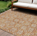 10' X 14' Copper Gray And Beige Floral Washable Indoor Outdoor Area Rug
