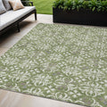 5' X 8' Green Gray And Ivory Floral Washable Indoor Outdoor Area Rug