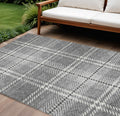 10' X 14' Gray Black And Ivory Plaid Washable Indoor Outdoor Area Rug