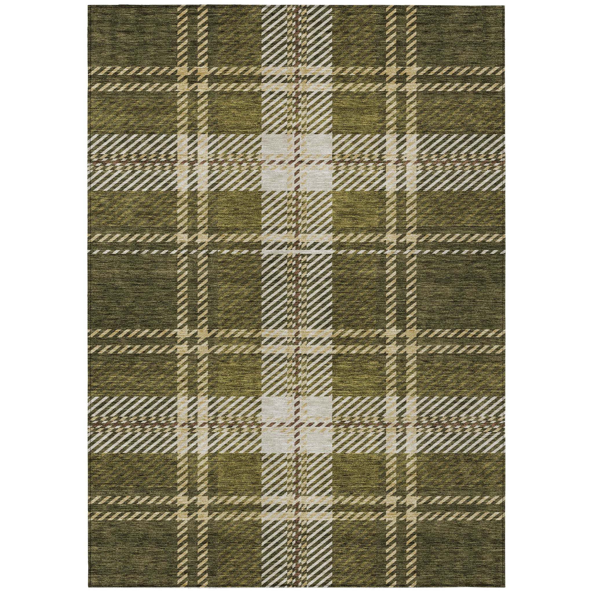 3' X 5' Olive Green Gold And Brown Plaid Washable Indoor Outdoor Area Rug
