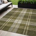 5' X 8' Olive Green Gold And Brown Plaid Washable Indoor Outdoor Area Rug