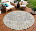 8' Beige Ivory And Gray Round Oriental Washable Indoor Outdoor Area Rug