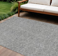 10' X 14' Gray Black And Ivory Geometric Washable Indoor Outdoor Area Rug