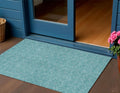 3' X 5' Teal Blue Black And Ivory Geometric Washable Indoor Outdoor Area Rug