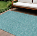 8' X 10' Teal Blue Black And Ivory Geometric Washable Indoor Outdoor Area Rug