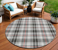 8' Black Ivory And Red Round Plaid Washable Indoor Outdoor Area Rug