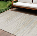 10' X 14' Linen Gray And Beige Striped Washable Indoor Outdoor Area Rug