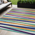 5' X 8' Blue Striped Washable Indoor Outdoor Area Rug