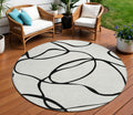 8' White And Black Round Abstract Washable Indoor Outdoor Area Rug