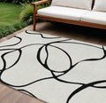 8' X 10' White And Black Abstract Washable Indoor Outdoor Area Rug