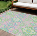 8' X 10' Pink Green And Blue Oriental Washable Indoor Outdoor Area Rug