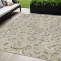 5' X 8' Beige Brown And Gray Floral Washable Indoor Outdoor Area Rug