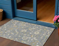 3' X 5' Gray Blue And Green Floral Washable Indoor Outdoor Area Rug