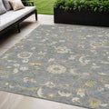 5' X 8' Gray Blue And Green Floral Washable Indoor Outdoor Area Rug