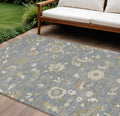 8' X 10' Gray Blue And Green Floral Washable Indoor Outdoor Area Rug