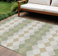 9' X 12' Artichoke Green Ivory And Beige Geometric Washable Indoor Outdoor Area Rug