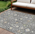8' X 10' Charcoal Ivory And Green Oriental Washable Indoor Outdoor Area Rug