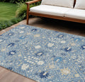 9' X 12' Denim Blue Ivory And Beige Oriental Washable Indoor Outdoor Area Rug