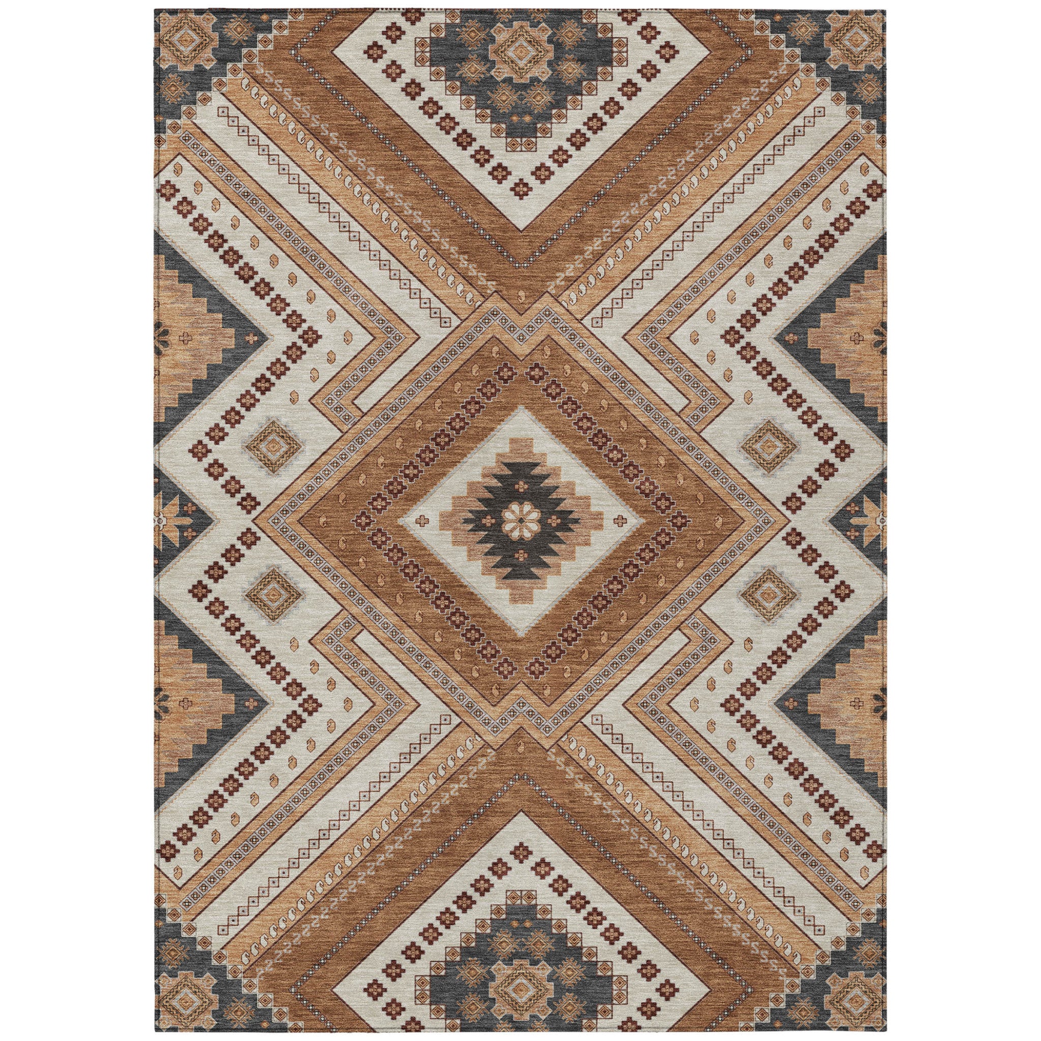 5' X 8' Copper Brown And Beige Tribal Washable Indoor Outdoor Area Rug