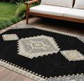 9' X 12' Black Gold And Gray Oriental Washable Indoor Outdoor Area Rug