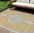 8' X 10' Gold Gray And Ivory Oriental Washable Indoor Outdoor Area Rug