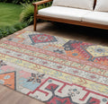 10' X 14' Linen Pink And Yellow Aztec Washable Indoor Outdoor Area Rug