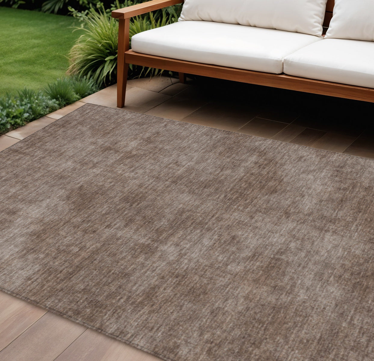 10' X 14' Brown Washable Indoor Outdoor Area Rug