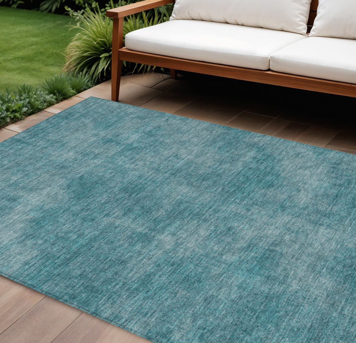 8' X 10' Teal Blue Washable Indoor Outdoor Area Rug
