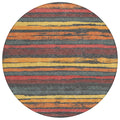 8' Granite Gray Copper And Yellow Round Striped Washable Indoor Outdoor Area Rug