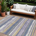 10' X 14' Purple Ivory And Beige Striped Washable Indoor Outdoor Area Rug